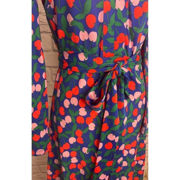 Boden Imogen Cherries Collar Dress Belted Ladies Size 2P Blue Pink Red - Picture 5 of 10
